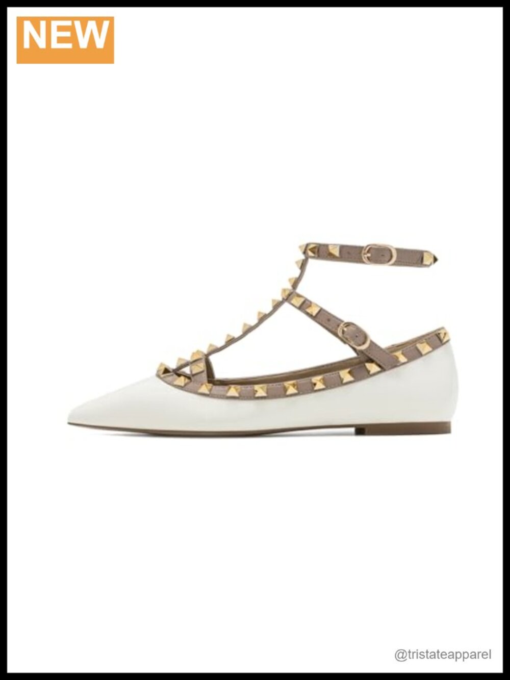 Faux Leather Pointed Toe T-Strap Flats Adjustable Ankle Buckle Rivet Work Dress